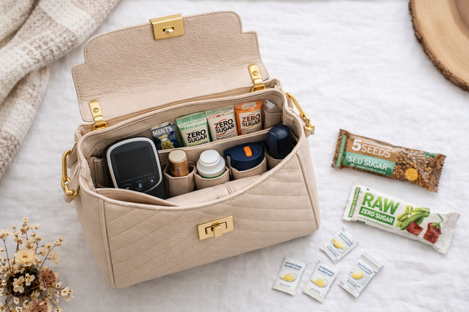 La Dolce Vita Mini Bag aperta con scomparti ordinati